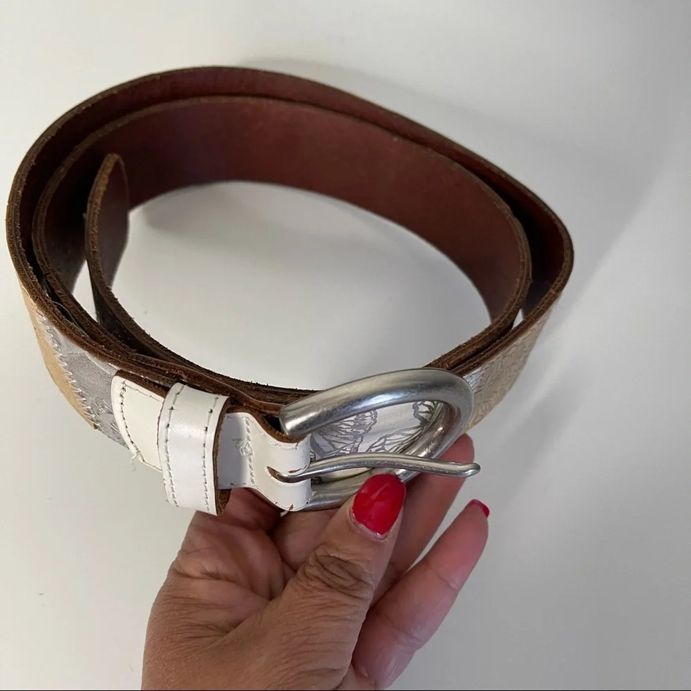 Fossil Embellished Leather Belt Grunge Boho